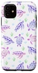 Coque pour iPhone 11 Joli motif floral tortue de mer bleu marine corail et coquillage
