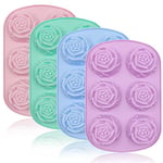 DanziX Lot de 4 moules en silicone en forme de fleur pour 6 glaçons en forme de rose pour bonbons, chocolat, gelée (4 couleurs)