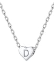 Pendentif Coeur Lettre D Argent 925 Collier Femme Majuscule Initial Alphabet Gravure Petit Ras de Cou Prénom Mignon Chaine Fine Forcat Rolo 40 cm Cadeau Enfant Fille 15 ans Ado Adult