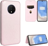 Compatible Avec Coque One Plus 7t, Mince Flip Fibre De Carbone Test De Chute Antichoc Stand Fente Avec Carte, Protecteur D'écran En Verre Trempé*2-Or Rose