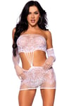 Lace Tube Dress & Gloves White O/S