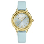 Ladies Diamond Watch Quartz Gold Crown Sky Blue Leather Strap Swan & Edgar