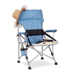 Relaxdays Chaise de camping pliable avec accoudoirs porte-boisson fauteuil pêche HxlxP: 102 x 66 x 61 cm, bleu, Polyester, 61 x 66 x 102 cm