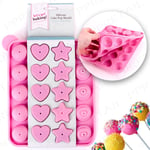 LARGE 20Pc SILICONE CAKE POP MAKER MOULD Baking Ball/Heart/Star/Cupcake/Shapes