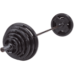 EVO Power - Skivstångsset / 127,5 kg gummivikter (Val av stång: Behåll standard 220 stång, Val av lås: Behåll fjäderlås) - Gympaket