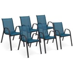 Lot de 6 chaises de jardin lyma métal et textilène empilables bleu canard