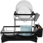 2 Tier Dish Drainer Rack With Drip Tray Kitchen Drying Rack Bowl Plate Holder V