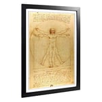 Big Box Art Framed Print of Leonardo Da Vinci The Vitruvian Man Vitruviano Design | Wall Art Picture| Home Decor for Kitchen, Living Room, Bedroom, Hallway, Black, A2 / 24.5x18 Inch / 62x45cm