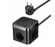 Baseus PowerCombo Cube -seinälaturi, 4000 W, 2x USB-A, 2x USB-C, 3x EU-pistoke