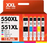 550XL Cartouches d'encre Compatible Remplacement pour Canon 550 551 PGI-550XL pour Pixma MX925 iP7200 iP7250 MG5650 MG7550 MG6350 MG6650 MX725 MX920 (PGBK Noir Cyan Magenta Jaune, 15-Pack)