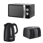 Russell Hobbs 17 L, 700 W Manual Microwave with Textures Kettle, 1.7 L, 3000 W and Textures 4 Slice Toaster - Black
