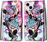 Peinture Premium Pu Cuir Coque Pour Apple Iphone 14 Plus Coque En Cuir Pu Etui De Protection Motif Avec Fonction Support Magnétique Portables Case Pour Apple Iphone 14 Plus,Fleurs Creuses