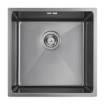 Auralum Evier Cuisine Noir 44 x 44 cm, Lavabo Cuisine 1 Bac + Kit de Vidage, Évier Inox au meuble 45 cm, Montage à Encastrer, à Fleur ou Sous Plan