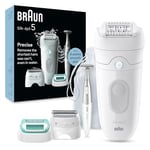 Braun Silk-épil 5, Epilator for Easy Hair Removal, Wet & Dry, Lasting Smooth Skin, with Lady Shaver, Trimmer Comb, Beginner Cap Heads & Bikini Trimmer, 5-251, White/Grey