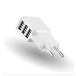 Adaptateur Secteur USB pour Smartphone Tablette Triple Prise Murale 3 Ports Courant AC Chargeur Blanc (5V-2A) Universel - Neuf