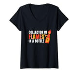 Womens Flames Bottle Spicy Food Hot Chili Sauce Red Pepper Jalapeno V-Neck T-Shirt