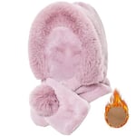 Rayson 2 in 1 Hiver Chaud Tricoté Bonnet et Ensembles de Cache-Cou Cagoule Polaire Hiver Femme Bonnet Tour de Cou Chapeau Ski Balaclava Chapeau Multifonction,Rose