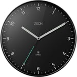 ZEON Round Radio Controlled Analogue Wall Clock for Central European Time Zone (DCF/GMT+1), Easy to Read Black Wall Clock for Living Room, Kitchen, Bedroom & Office, 30cm Diameter, CE4553-DCF