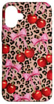 iPhone 16 Plus Cherry Pink Bow Coquette Cute Leopard Girl Aesthetic Case