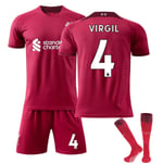 Liverpool hemmatröja nr 11 Salah nr 10 Mane fotbollströja nr 4 Van Dijk säsongen 22-23 Size 4 with socks Children's size 28