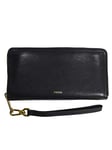 Fossil Portefeuille pour femme Logan, Cuir et polyuretane Trim Zip Clutch noir 19.7 cm L x 1.9 cm W x 10.2 cm H SL7831001