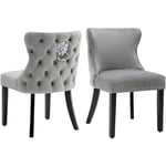 Lot de 2 Chaises Salle à Manger en Velour Chaise de Cuisine Moderne en Pieds Bois Massif Chaises de Salon Rembourrées Épais, Gris