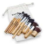 Professional Makeup Brushes Premium 11 Piece Vegan Kabuki Bamboo Wooden Handle Makeup Brush Set with Cotton Bag Case | Full Blending Makeup Brush Set for Eyes, Face, Travel Brush Set