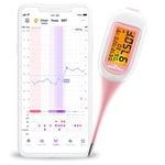 Easy@Home Thermomètre basal bluetooth suivi d'ovulation contrôle du cycle avec Premom APP Française (iOS et Android),1/100e de degré, thermomètre avec TBC Sync et rétroéclairage LCD-rose