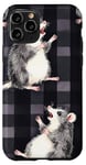 Coque pour iPhone 11 Pro Aquarelle noire à carreaux trois opossums hurlant à la