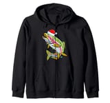 Xmas Lights Santa Hat Rainbow Trout Fish Christmas Zip Hoodie