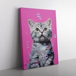 British Shorthair Cat Bubble Gum Painting No.2 Canvas Print for Living Room Bedroom Home Office Décor, Wall Art Picture Ready to Hang, 76x50 cm (30x20 Inch)