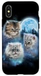 Coque pour iPhone X/XS Trois chats mignons engloutis dans les nuages de galaxie sous la lune glacée