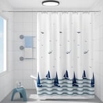 180x200 Rideau de Douche Anti Moisissure, Imperméable Lavable, Océan Rideaux Douche Tissu Polyester pour Baignoire Cabine de Douche, pour Salle de