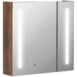 kleankin Armoire de Toilette avec Miroir Lumineux LED Meuble Salle de Bain 2 Portes avec 3 Niveaux 70 x 15 x 65 cm Aspect Bois