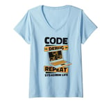 Womens Code Debug Repeat Sysadmin Life IT operations administrator V-Neck T-Shirt