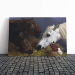 Big Box Art Canvas Print Wall Art John Frederick Herring Three Horses | Mounted & Stretched Box Frame Picture | Home Decor for Kitchen, Living Room, Bedroom, Hallway, Multi-Colour, 30x20 Inch