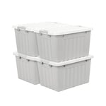 Cetomo Lot de 4 boîtes de rangement en plastique de 15 L, grises, avec couvercle durable et boucles de verrouillage sécurisées, empilables et emboîtables, avec boucle, Gris