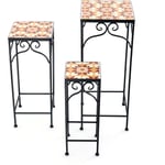 Lot de 3 supports pots de fleurs plateau en céramique à motifs mosaïque patin antidérapant porte plante en métal jaune