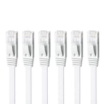 Yauhody Cat 6 Cable Ethernet 1M 6 Pièces, RJ45 Cable Reseau Plat 1000Mbit/s Haut Debit LAN Câble Internet pour Modem Routeur PS5 PC TV Switch, Compatible avec Cat 5 Cat 6a Cat 7 (Blanc)