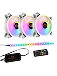 DUTZO RGB Kit 3 - 3x RGB blæsere hvid + 1x LED strip + fjernbetjening & controller - 120mm - Hvid med RGB - 24 dBA
