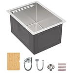 KORVO Workstation Kitchen Sink Undermount Single Bowl with WorkFlow Ledge 16 Gauge T-304 Stainless Steel, Include Bamboo Cutting Board,37 x 48 cm…