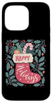 Coque pour iPhone 14 Pro Max Chaussette bohème Happy Holidays rétro en forme de canne à sucre d'orge de Noël