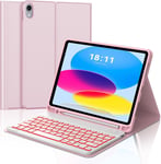 Clavier pour iPad 10eme Generation 10.9"" 2022,Coque Clavier pour iPad 10eme Generation,AZERTY Français Rétro-éclairé Bluetooth Détachable pour iPad 10 ème Génération A2696/A2757/A2777,Rose(Q881)