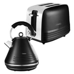 🔥 Tower Ash Pyramid Kettle & 2 Slice Toaster Matching Kitchen Set (Black)