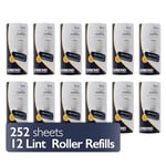 Korbond 12 Pack of Lint Roller Refills - 252 Pre-Cut Sticky Sheets - for ALL Fabric Types - Lint Rollers, Pet Hair Remover, Lint Roller Refills, Dog and Cat Hair Remover, Lint Removers for Clothes