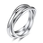 Bestyle Bague 3 Anneaux Bague Acier Femme Inoxydable Argent Bague pour Maman Acier Inoxydable Blanc Taille 59