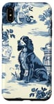 Coque pour iPhone XS Max Décoration vintage à rayures avec cocker en toile bleue et blanche