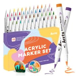 Arrtx Feutres acrylique, 48E couleurs Stylo de peinture Acrylique sur roche, marqueurs de peinture à pointe pinceau, fournitures artistiques,marqueurs d'art imperméables pour Pierres,Verre,Bois,Toile