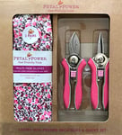 Ladies Mini Pruner Garden Secateurs & Ladies Gardening Gloves (2 Pairs) Set - Bypass & Snipper Pruners – Lightweight Garden Gloves - Best Garden Gift for Women (Medium Glove, Pink/Candy Pink Floral)