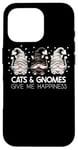 Coque pour iPhone 16 Pro Cats & Gnomes Give Me Happiness Nain de jardin de chat